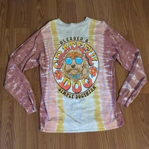Simply Southern Grateful Dog Blessed Tie-Dye Long Sleeve Hippie Boho Trippy NWOT